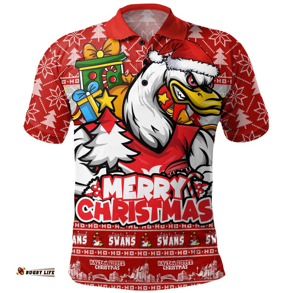 Sydney Swans Polo Shirt Festive Holiday Merry Christmas Vibe