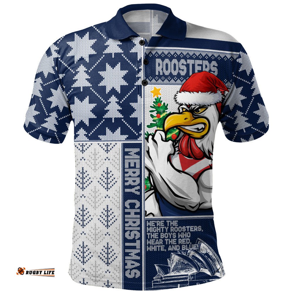 Sydney Roosters Polo Shirt Christmas Magic Knit Style Winter Glow