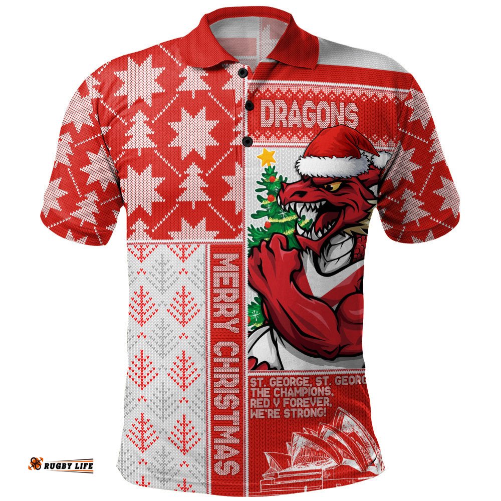 St. George Illawarra Dragons Polo Shirt Christmas Magic Knit Style Winter Glow