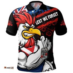 Sydney Roosters Polo Shirt Anzac Remembrance Of The Fallen