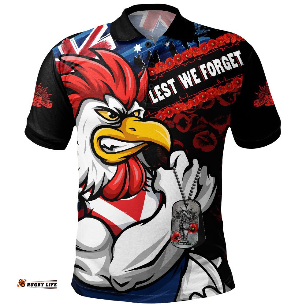 Sydney Roosters Polo Shirt Anzac Remembrance Of The Fallen