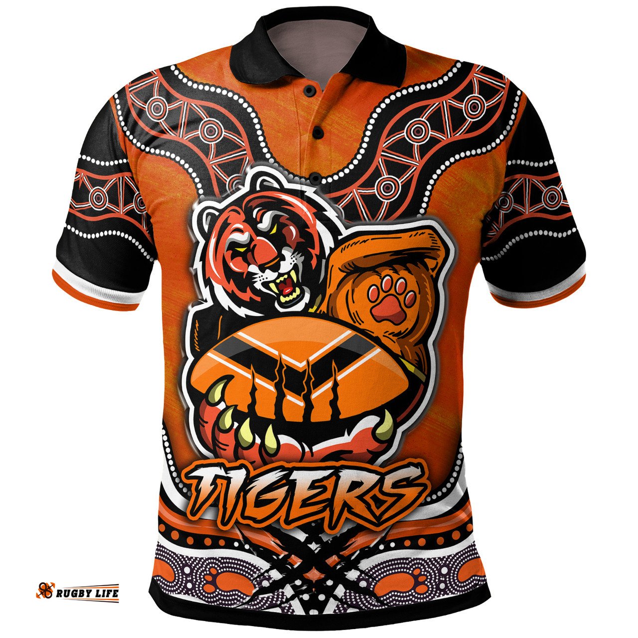 Wests Tigers Polo Shirt - Custom Tiger Aboriginal Inspired Polo Shirt