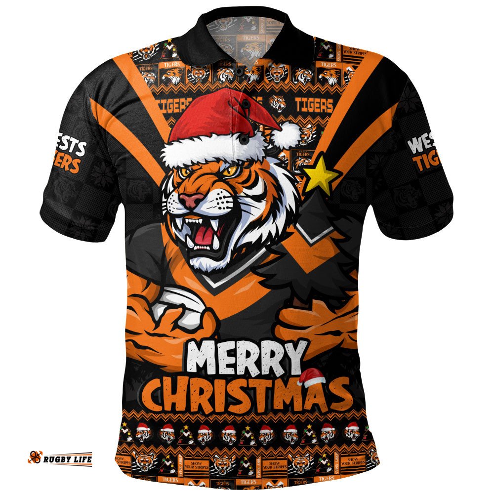 Wests Tigers Polo Shirt Merry Christmas Festive Spirit Edition