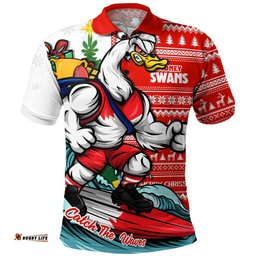 Sydney Swans Polo Shirt Christmas Holiday Santa Rides The Waves