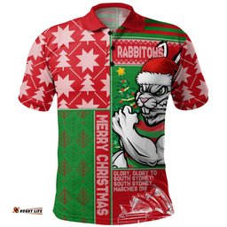 South Sydney Rabbitohs Polo Shirt Christmas Magic Knit Style Winter Glow