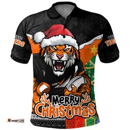 Wests Tigers Polo Shirt Santa Scoring Touchdown On Christmas Game Day