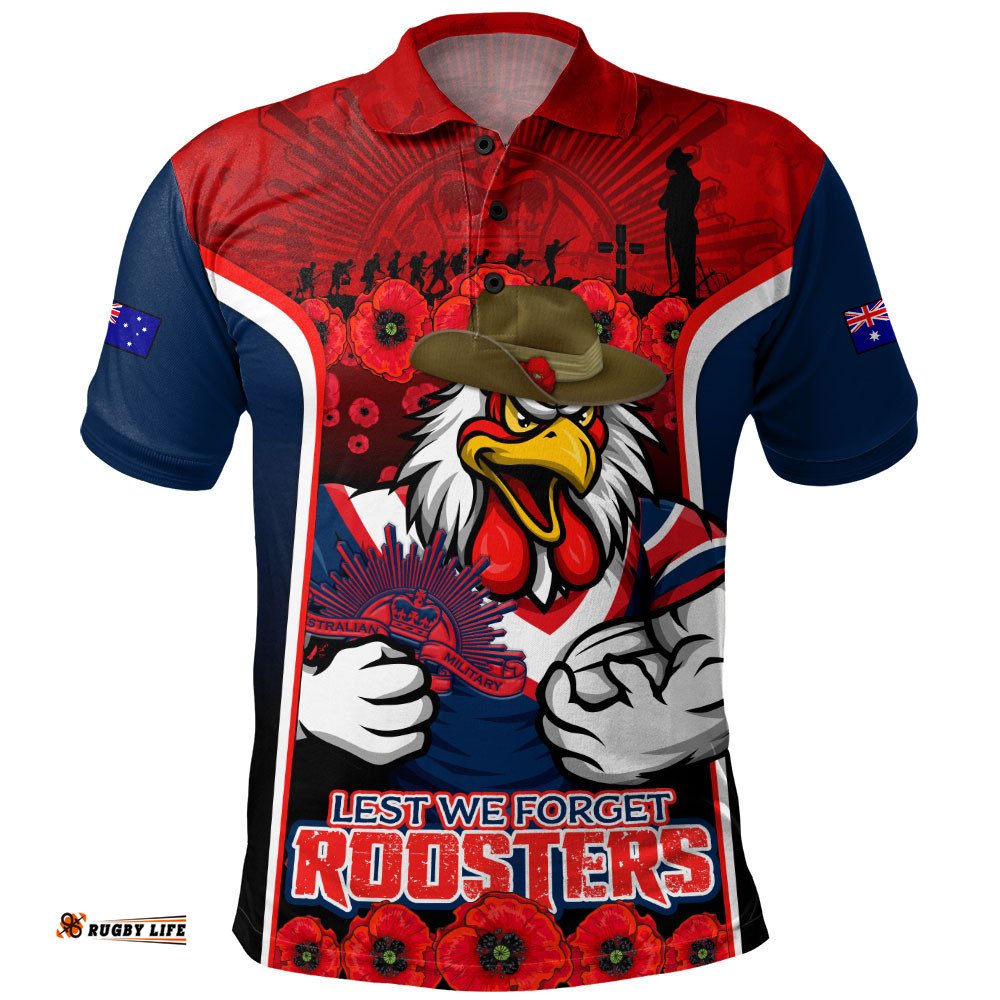 Sydney Roosters Polo Shirt Lest We Forget In Honor And Remembrance