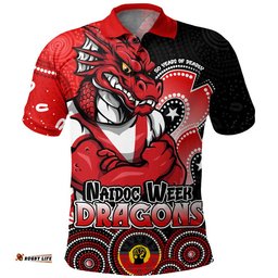 St. George Illawarra Dragons Polo Shirt NAIDOC Week 50 Years Of Deadly Indigenous Pattern