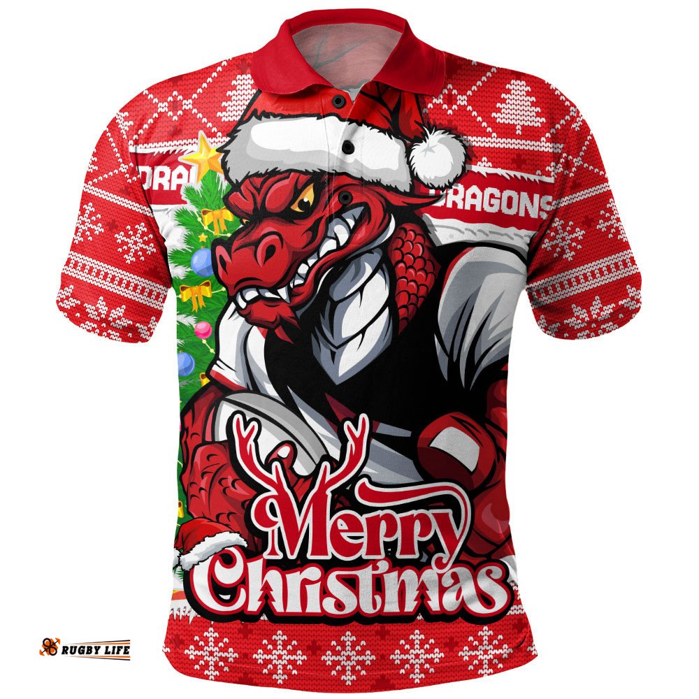 St. George Illawarra Dragons Polo Shirt Merry Christmas Game Day Knit Style Team Edition