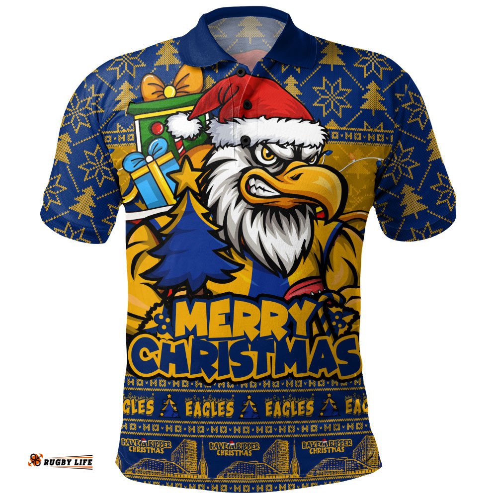 West Coast Eagles Polo Shirt Festive Holiday Merry Christmas Vibe