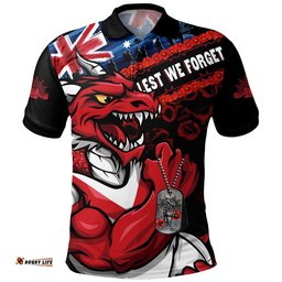 St. George Illawarra Dragons Polo Shirt Anzac Remembrance Of The Fallen