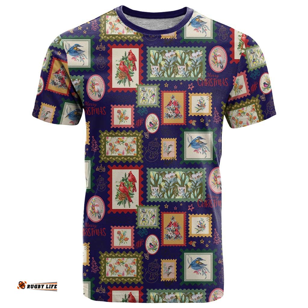 Aussie Birds Christmas La La Land T Shirt Navy Blue Vintage Stamp Edition LT9