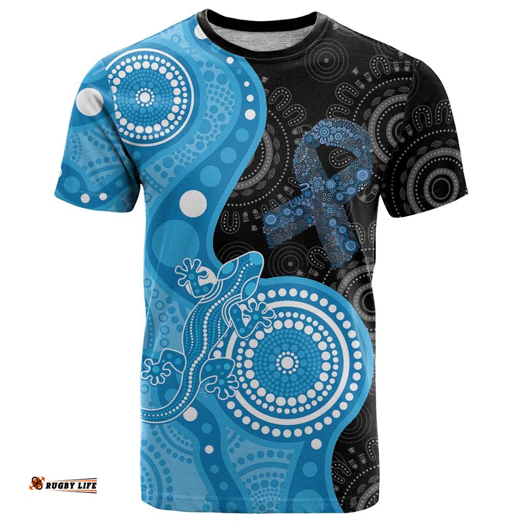 Australia Autism Awareness Month T Shirt Indigenous Lizard With Blue Ribbon LT14