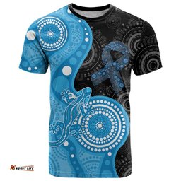 Australia Autism Awareness Month T Shirt Indigenous Lizard With Blue Ribbon LT14