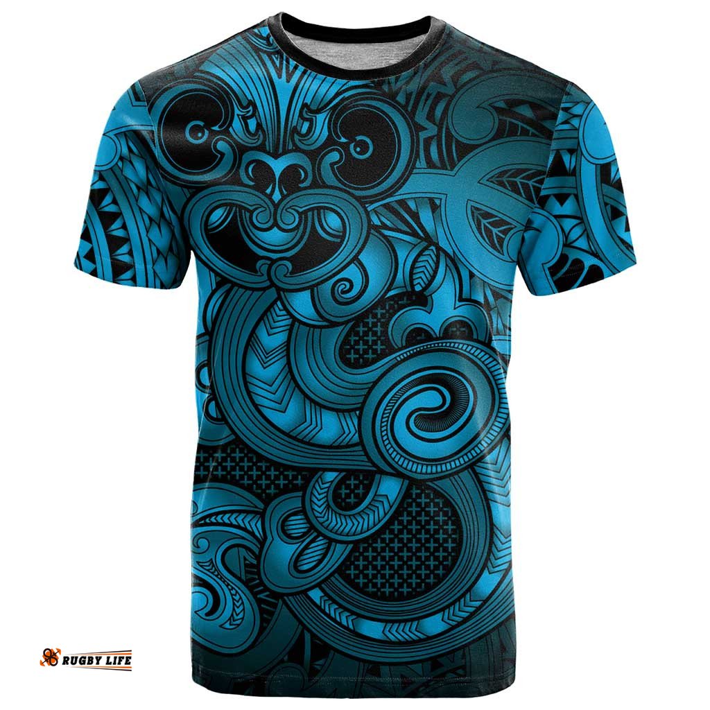 Aotearoa Maori Hei Tiki T Shirt Kikorangi Kowhaiwhai Puhoro Motif LT9