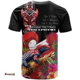 Aotearoa Toitu Te Tiriti T Shirt Waitangi-Honour The Treaty NZ Tuatara and Plants LT03