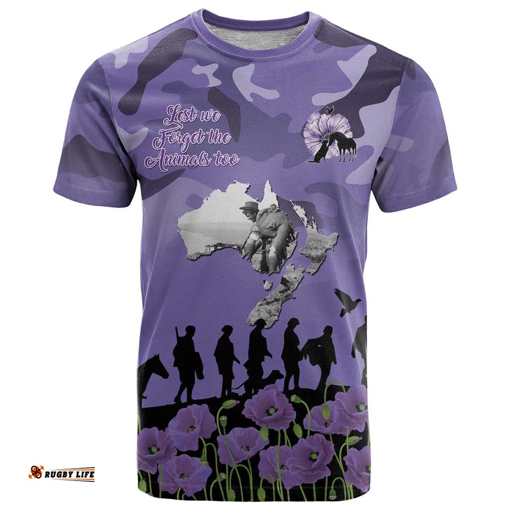 ANZAC Day T Shirt Lest We Forget the Animals Too LT19