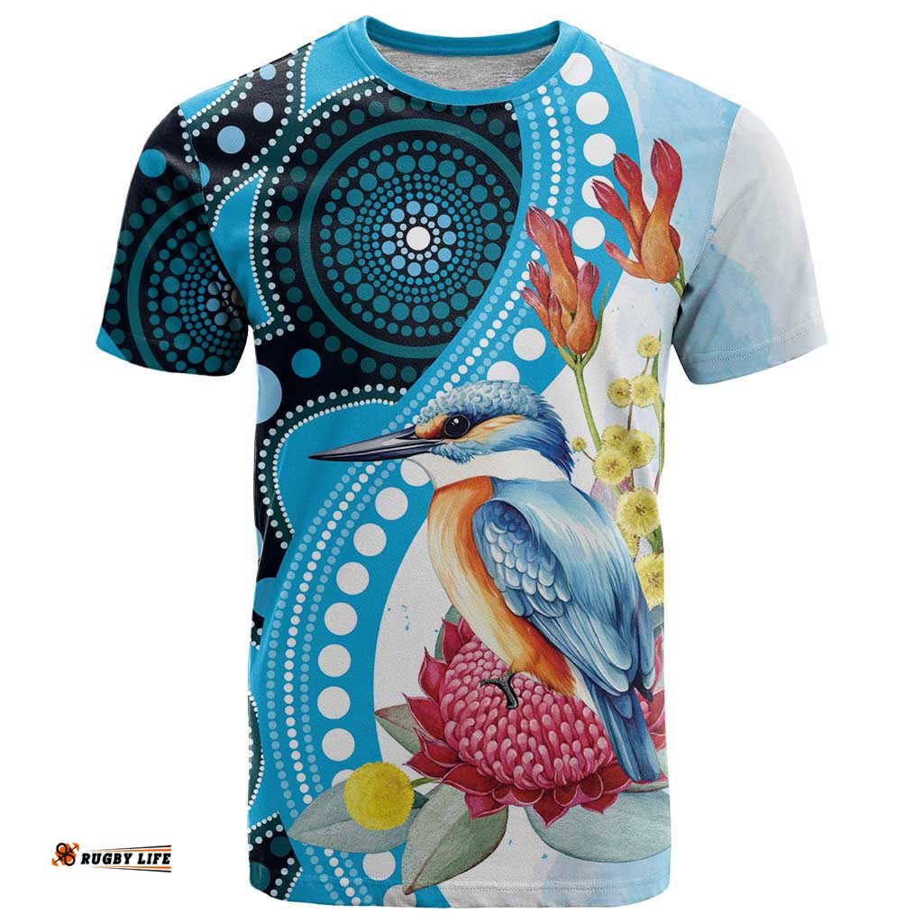 Australia Azure Kingfisher T Shirt Australian Native Flowers Indigenous Art LT14