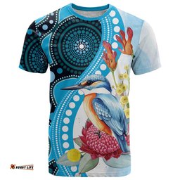 Australia Azure Kingfisher T Shirt Australian Native Flowers Indigenous Art LT14