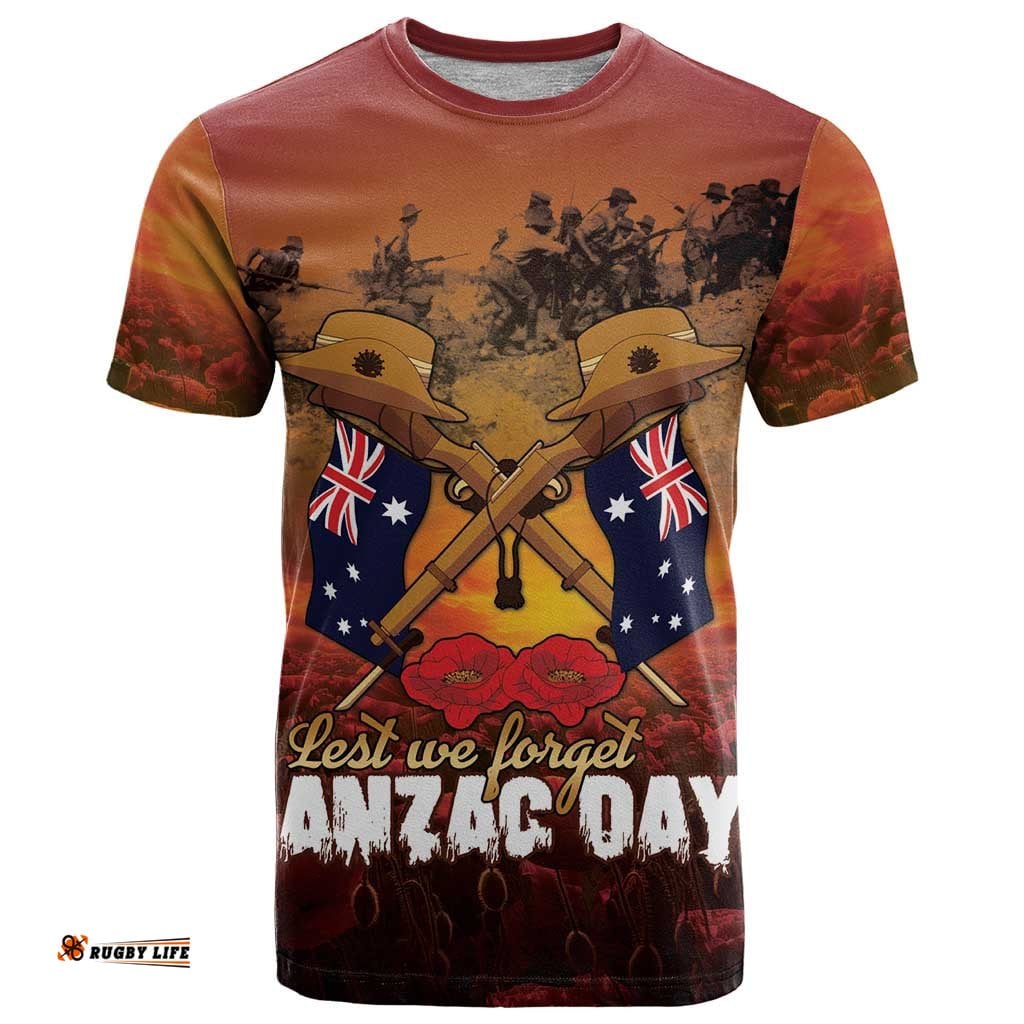 ANZAC Day Lest We Forget T Shirt Australian Veterans Remembrance Tribute LT18