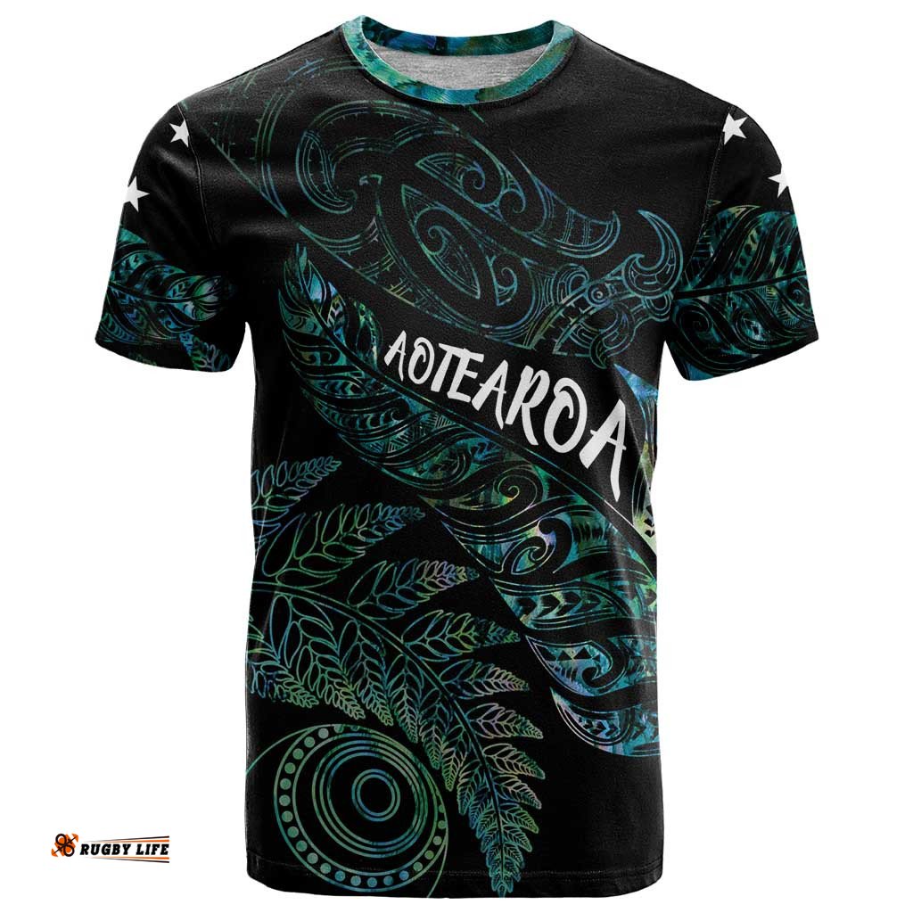 Aotearoa Personalized Lawn Bowls Maori T Shirt New Zealand Paua Shell Tribal Silver Fern LT7