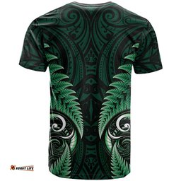 Aotearoa Pounamu Niho T Shirt Silver Fern Mix Maori Pattern - Green LT14