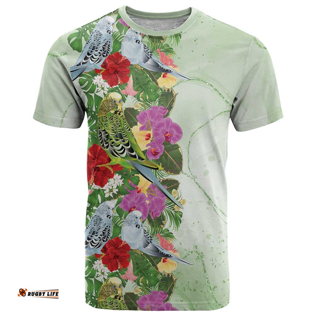 Aussie Budgies Blue And Green Tropical Birds T Shirt LT9