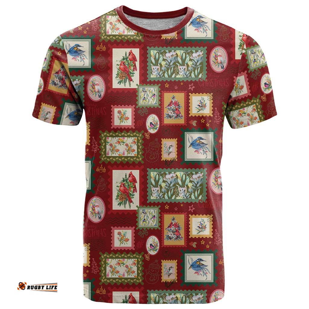 Aussie Birds Christmas La La Land T Shirt Red Vintage Stamp Edition LT9