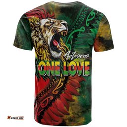 Aotearoa One Love T Shirt Reggae Lion with Kakahu Huruhuru LT03