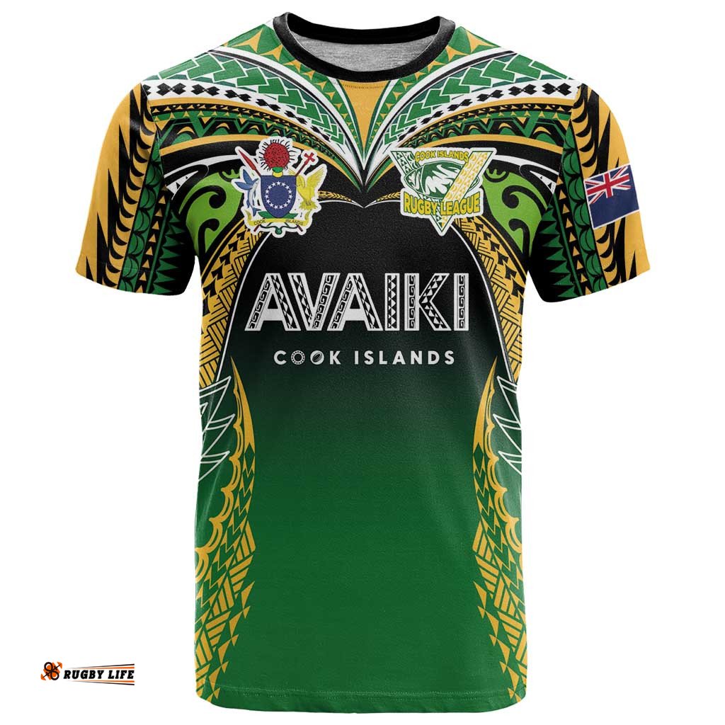 Custom Cook Islands Rugby League T Shirt Avaiki Tatau Tribal Motifs Black Color LT03
