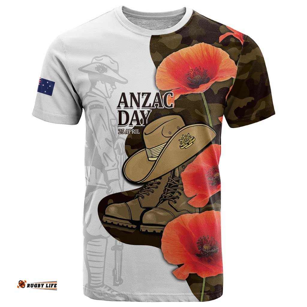 Australia ANZAC Day T Shirt Boots And Slouch Hat Lest We Forget LT14