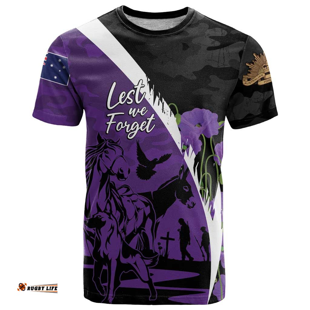Australia ANZAC Day T Shirt Animals of War - Lest We Forget LT7