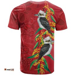 Aussie Kokaburra Golden Wattle Christmas T Shirt Aboriginal Dots Painting Red Motif LT9