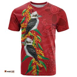 Aussie Kokaburra Golden Wattle Christmas T Shirt Aboriginal Dots Painting Red Motif LT9