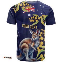 Blue Kangaroo and Golden Wattle Personalised T Shirt Happy Australia Day 6 January LT9