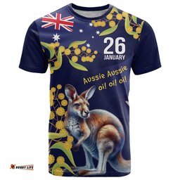 Blue Kangaroo and Golden Wattle Personalised T Shirt Happy Australia Day 6 January LT9