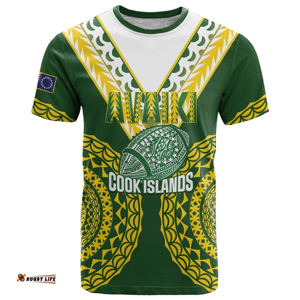Custom Avaiki Cook Islands Rugby T Shirt Kuki Airani Tatau Green LT14