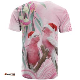 Australia Funny Pink Galah Christmas T Shirt Aboriginal Eucalyptus Blossoms Watercolor LT14