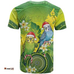 Budgerigar Australia Christmas T Shirt Budgies Golden Wattle Aboriginal Green LT14