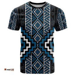 Azure Tukutuku Pattern Aotearoa T Shirt Niho Taniwha and Puhoro Motifs LT7