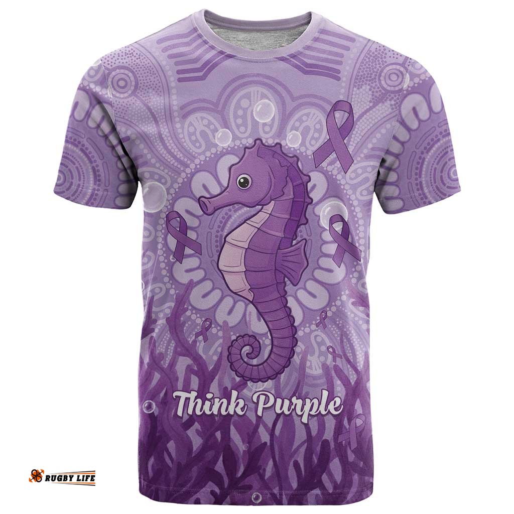 Australia Epilepsy Awareness T Shirt Seahorse Think Purple Ribbon Aboriginal LT14