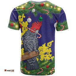 Australia Gang-gang Cockatoo Christmas T Shirt Callocephalon Fimbriatum Golden Wattle Blue LT14