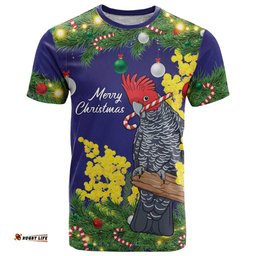 Australia Gang-gang Cockatoo Christmas T Shirt Callocephalon Fimbriatum Golden Wattle Blue LT14