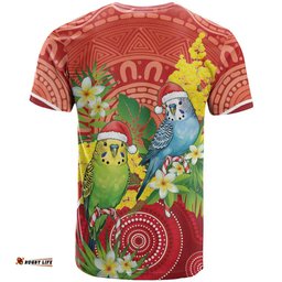 Budgerigar Australia Christmas T Shirt Budgies Golden Wattle Aboriginal Red LT14
