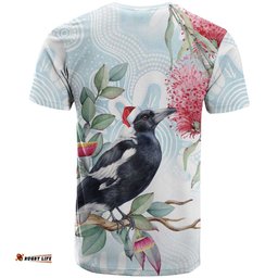 Australia Magpie Christmas T Shirt Eucalyptus Aboriginal Watercolor Stylized LT14
