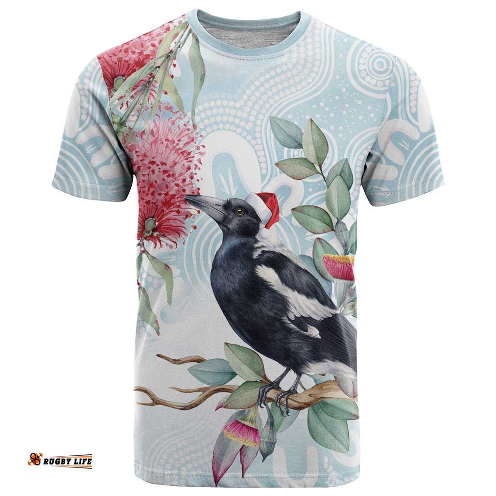 Australia Magpie Christmas T Shirt Eucalyptus Aboriginal Watercolor Stylized LT14