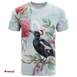 Australia Magpie Christmas T Shirt Eucalyptus Aboriginal Watercolor Stylized LT14
