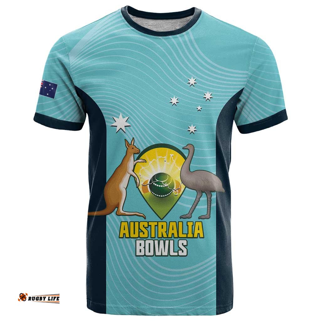 Custom Bowls Australia T Shirt Teal Color Curve Sporty LT14