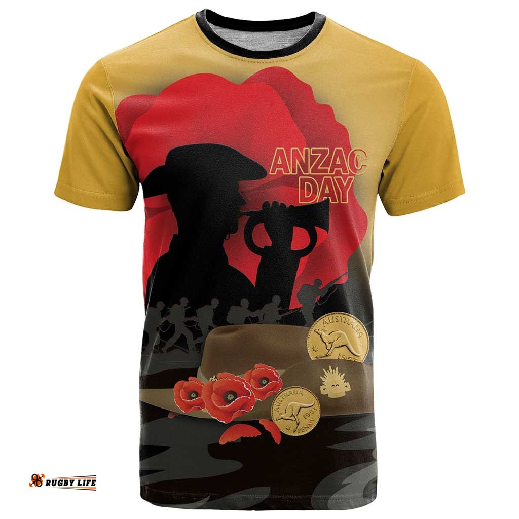 Australia Two-up Pennies ANZAC Day T Shirt Slouch Hat Last Post With Poppy LT14