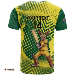 Custom Australia Cricket T Shirt Aussie Baggy Greens - Kangaroo Mascot Style LT14